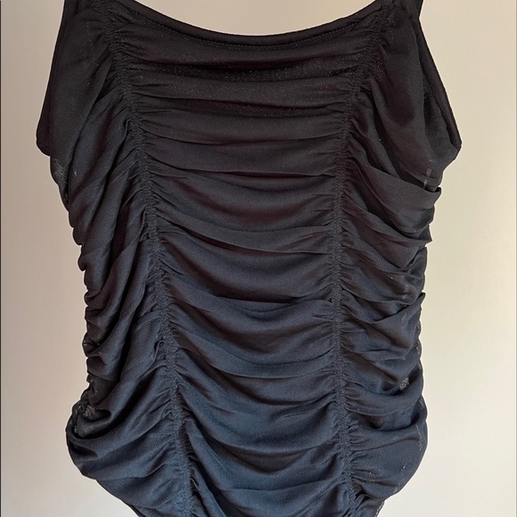 Soft Stretch Jersey Knit Shirred Bodysuit in Black Size M - Picture 2 of 9